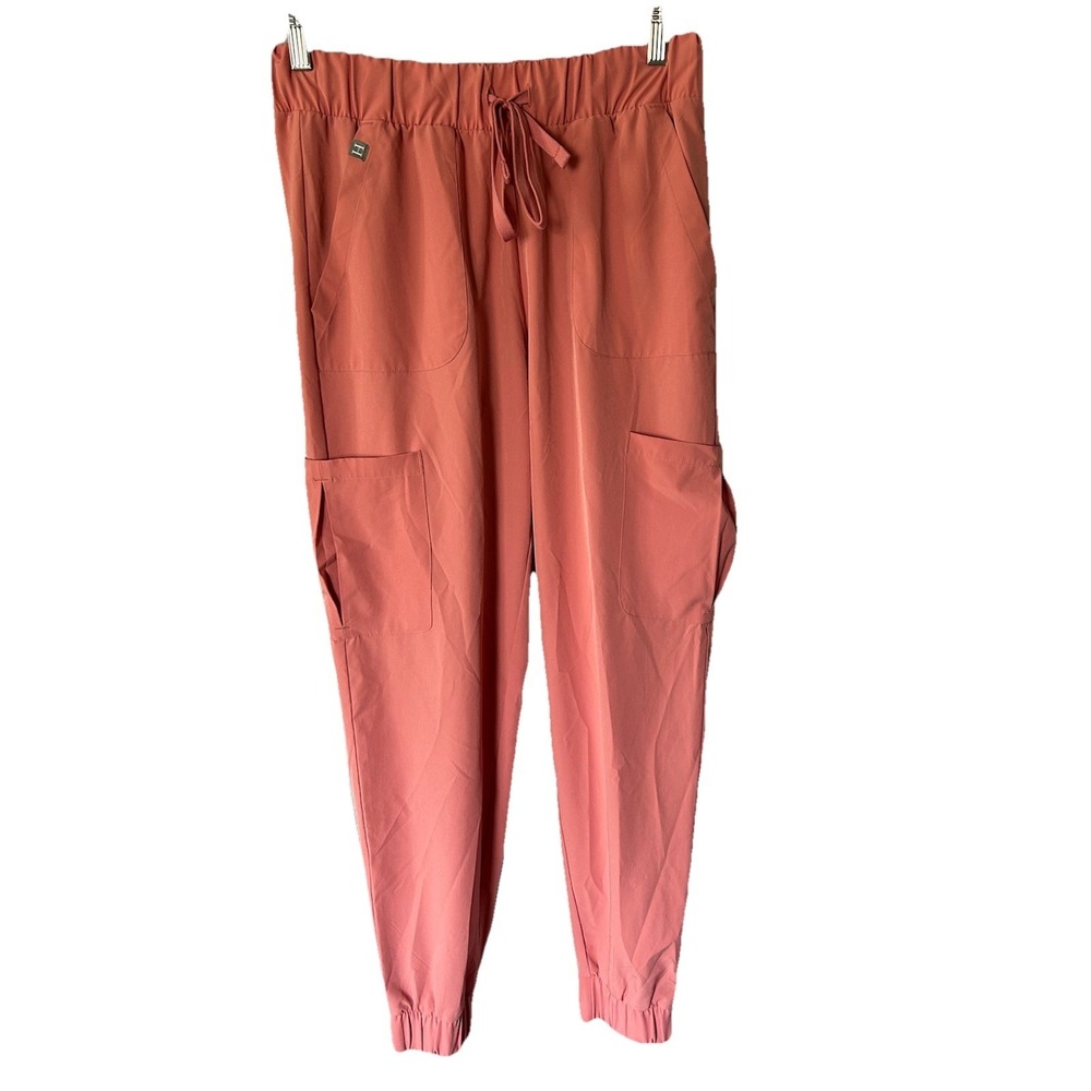 Hanes Women's Comfort Fit Medical Scrubs Joggers Size S Coral Pockets Drawstring